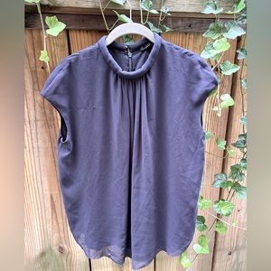 COS blue navy sleeveless layered formal top, back zip, round “crew” collar 8 (M)